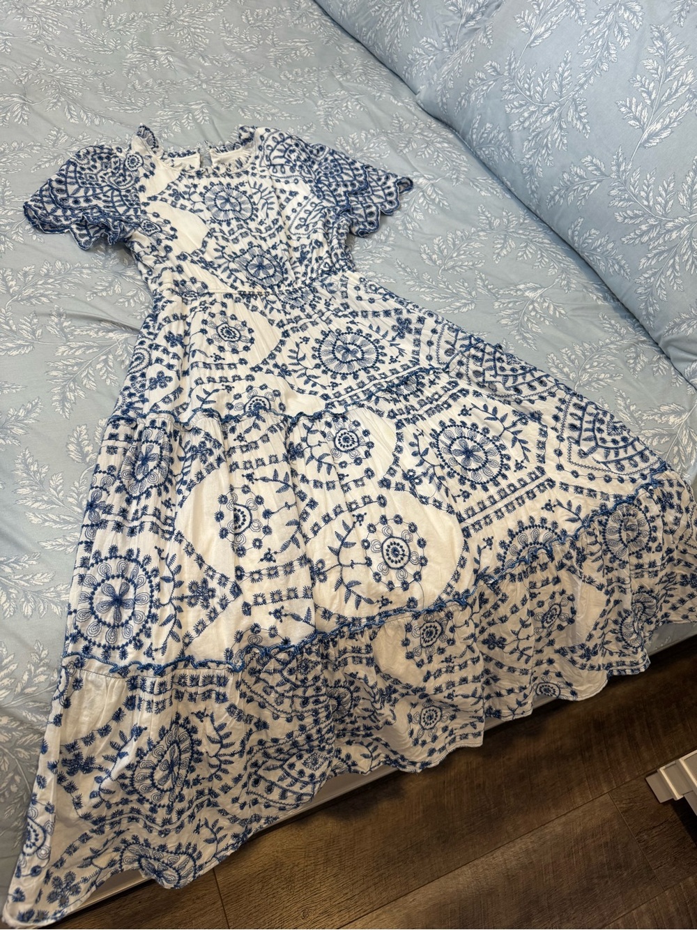 Hayden White Dress with Blue Medallion Print